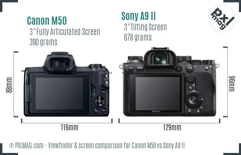 Canon M50 vs Sony A9 II Screen and Viewfinder comparison