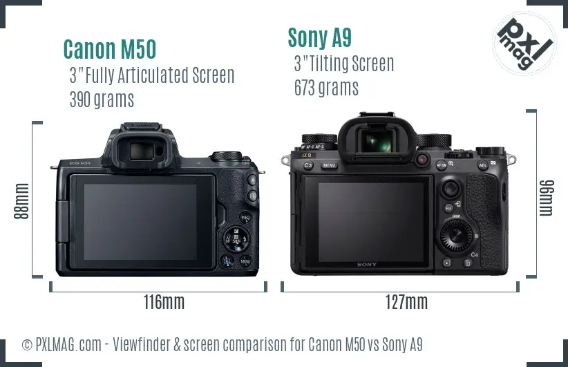 Canon M50 vs Sony A9 Screen and Viewfinder comparison