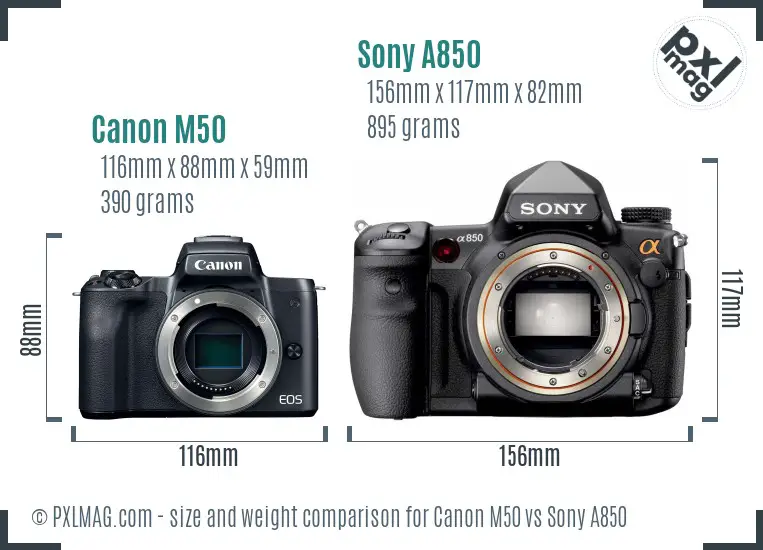Canon M50 vs Sony A850 size comparison