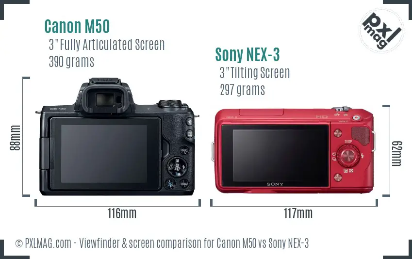Canon M50 vs Sony NEX-3 Screen and Viewfinder comparison