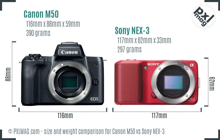 Canon M50 vs Sony NEX-3 size comparison