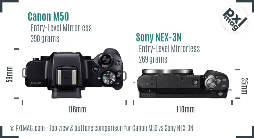 Canon M50 vs Sony NEX-3N top view buttons comparison