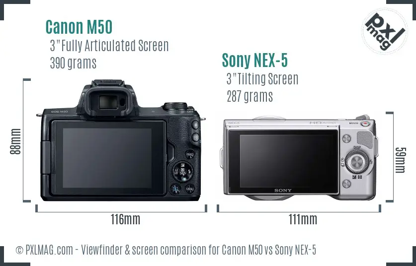 Canon M50 vs Sony NEX-5 Screen and Viewfinder comparison