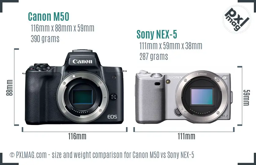 Canon M50 vs Sony NEX-5 size comparison