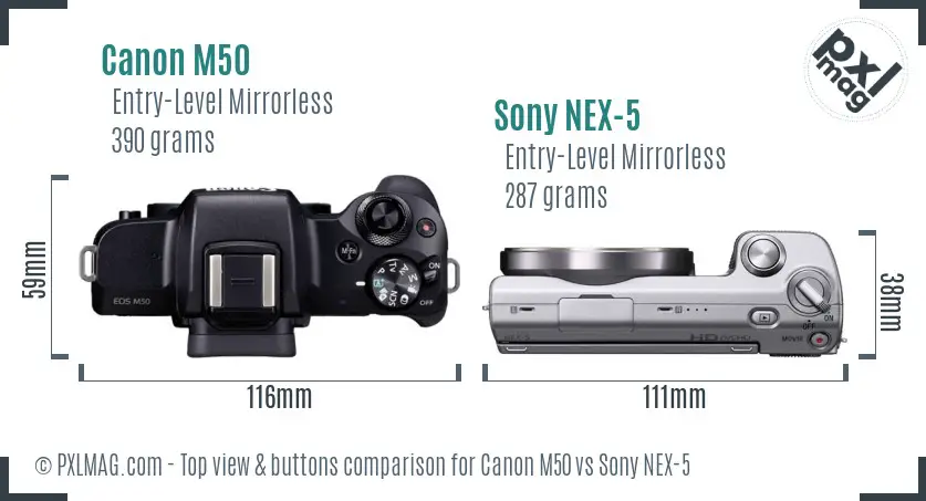 Canon M50 vs Sony NEX-5 top view buttons comparison