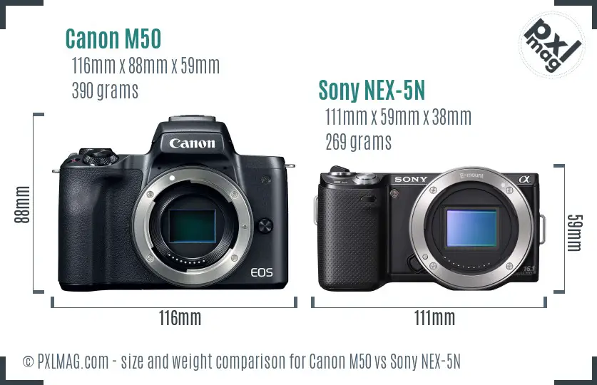 Canon M50 vs Sony NEX-5N size comparison