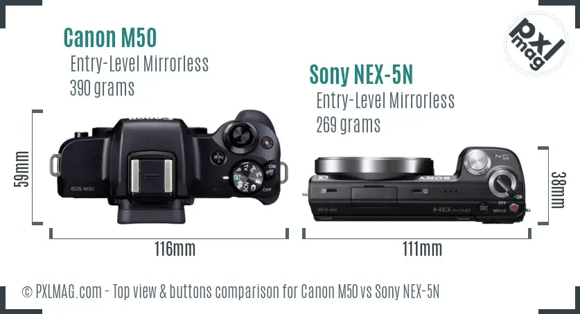 Canon M50 vs Sony NEX-5N top view buttons comparison