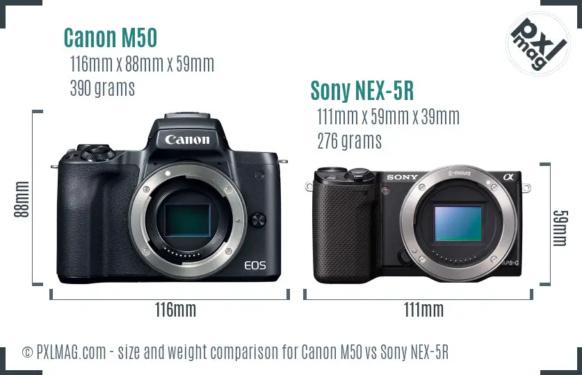 Canon M50 vs Sony NEX-5R size comparison