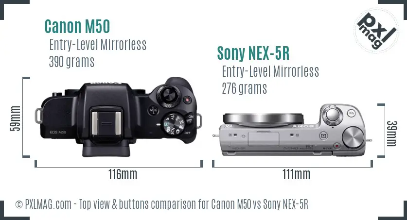 Canon M50 vs Sony NEX-5R top view buttons comparison