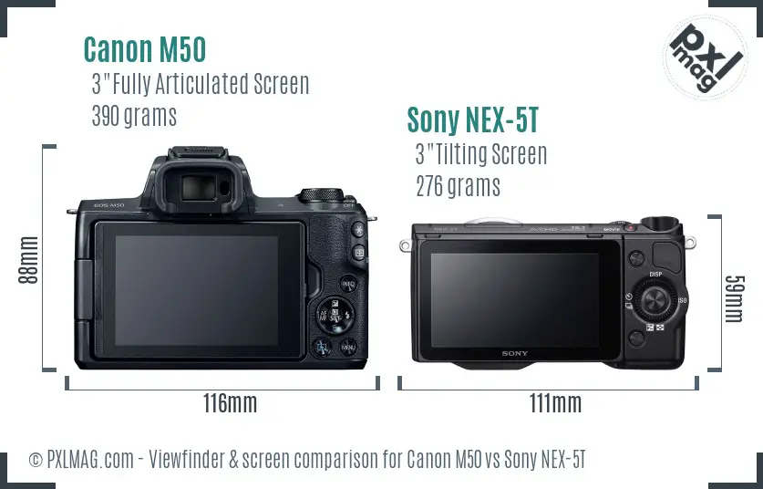 Canon M50 vs Sony NEX-5T Screen and Viewfinder comparison