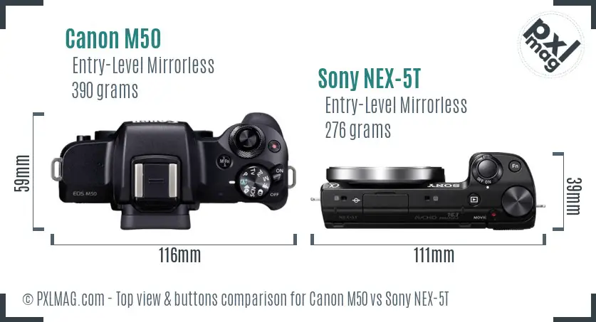Canon M50 vs Sony NEX-5T top view buttons comparison