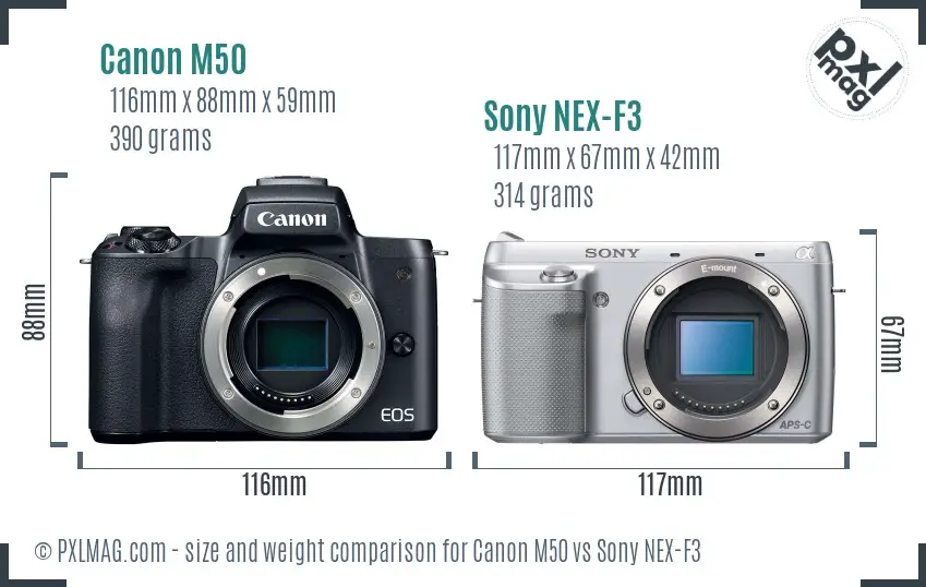 Canon M50 vs Sony NEX-F3 size comparison