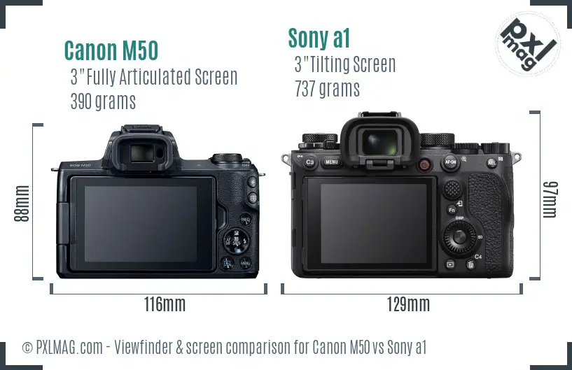 Canon M50 vs Sony a1 Screen and Viewfinder comparison