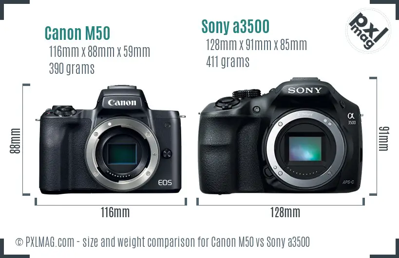 Canon M50 vs Sony a3500 size comparison
