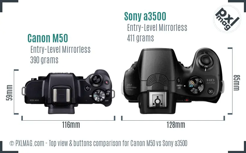 Canon M50 vs Sony a3500 top view buttons comparison