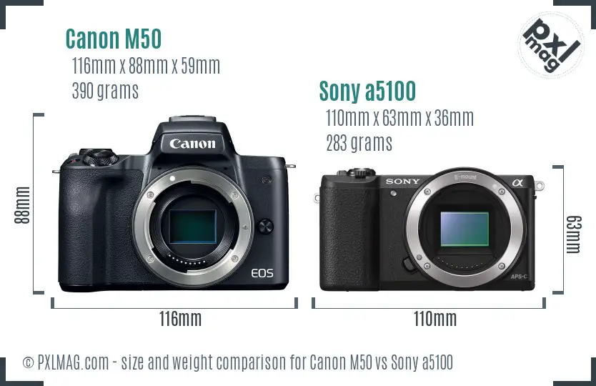 Canon M50 vs Sony a5100 size comparison