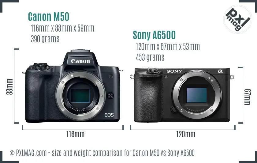 Canon M50 vs Sony A6500 size comparison