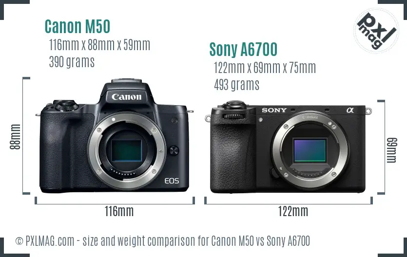 Canon M50 vs Sony A6700 size comparison