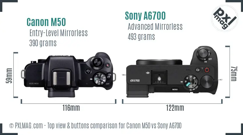 Canon M50 vs Sony A6700 top view buttons comparison