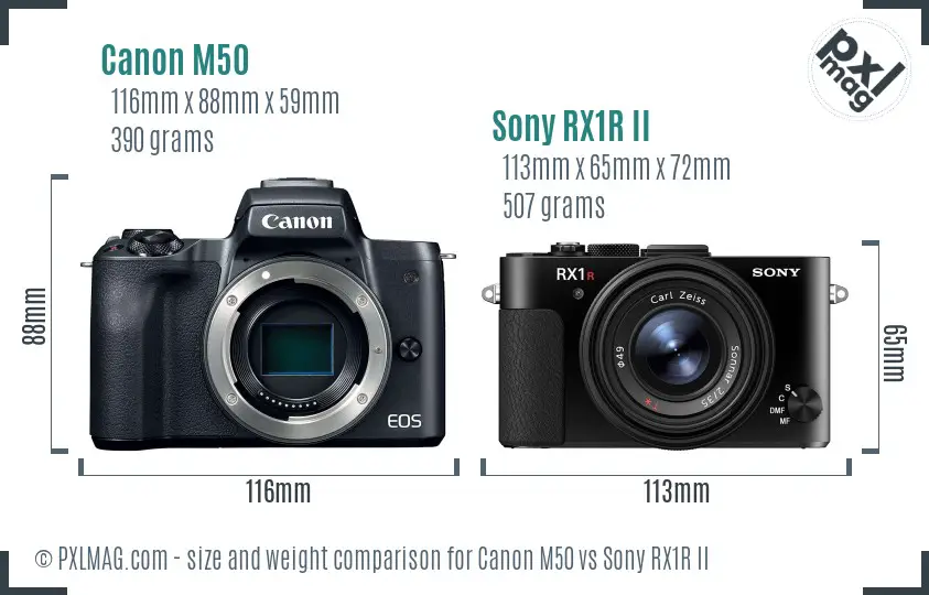 Canon M50 vs Sony RX1R II size comparison