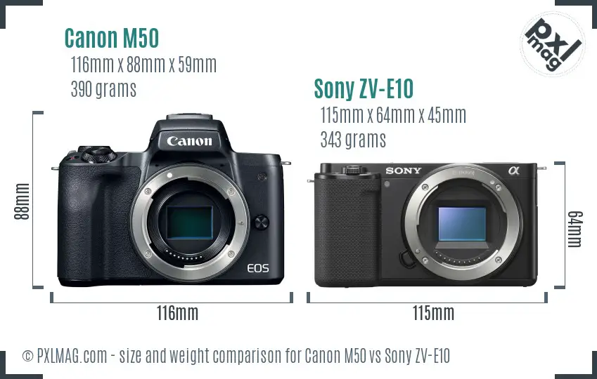 Canon M50 vs Sony ZV-E10 size comparison