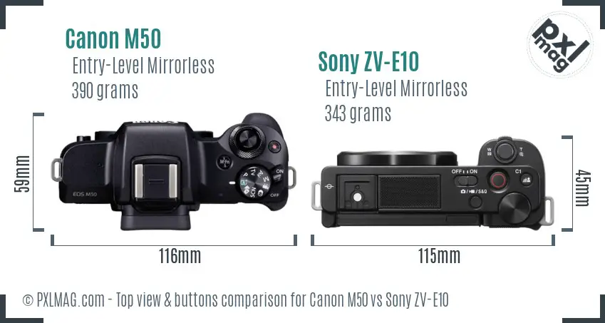 Canon M50 vs Sony ZV-E10 top view buttons comparison