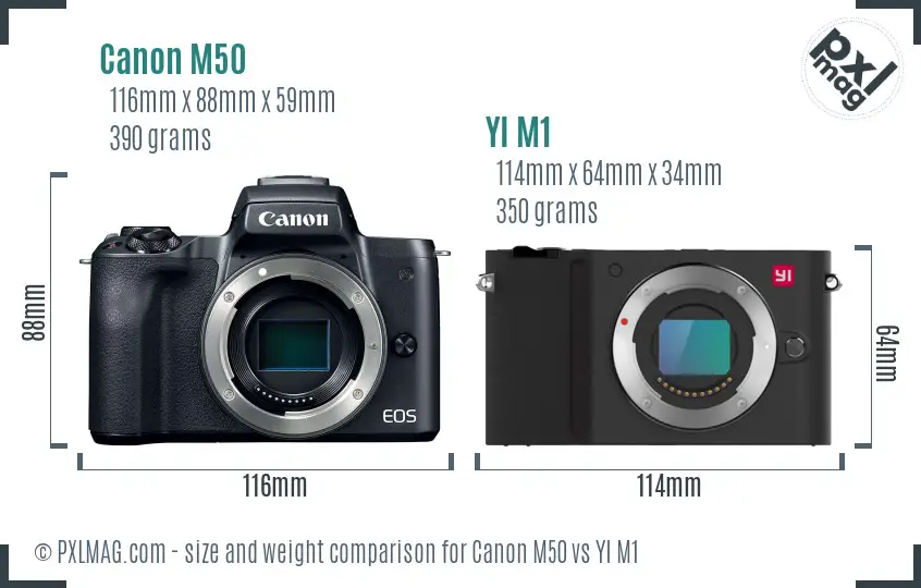 Canon M50 vs YI M1 size comparison