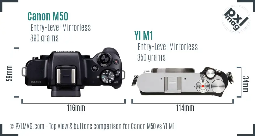 Canon M50 vs YI M1 top view buttons comparison