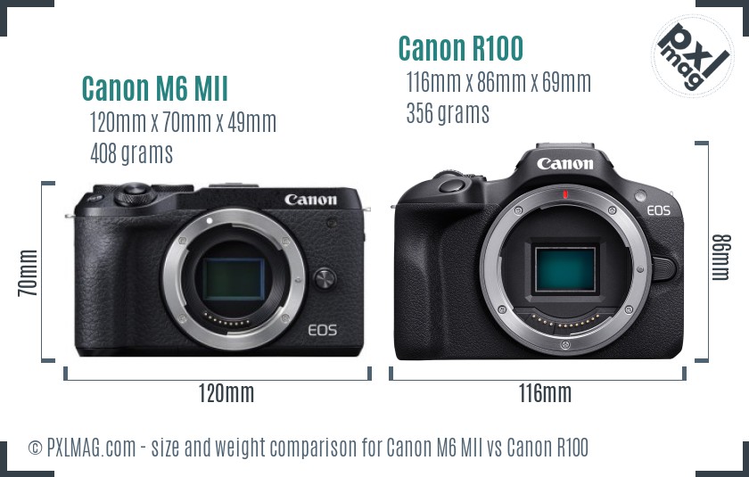 Canon M6 MII vs Canon R100 size comparison Canon M6 MII vs Canon R100 size comparison