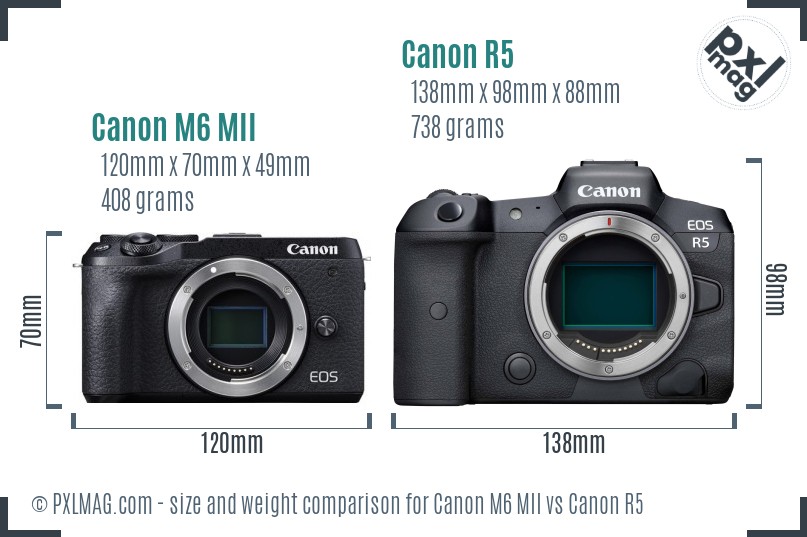 Canon M6 MII vs Canon R5 size comparison Canon M6 MII vs Canon R5 size comparison