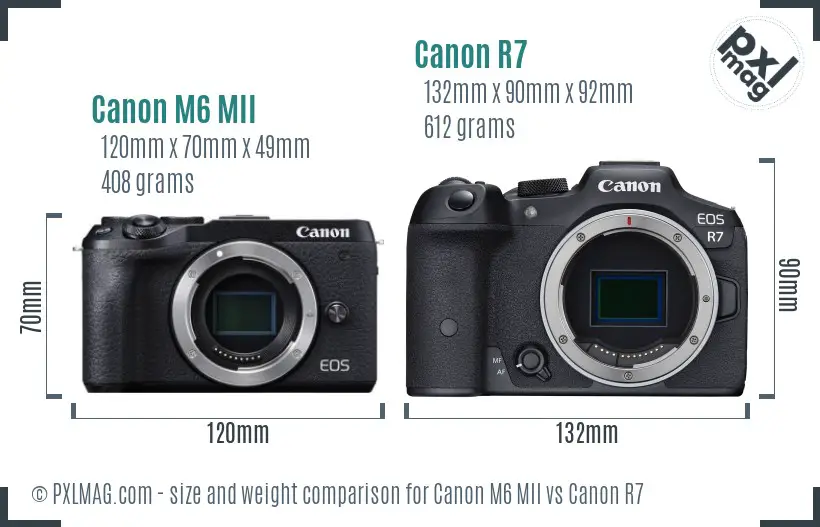 Canon M6 MII vs Canon R7 size comparison