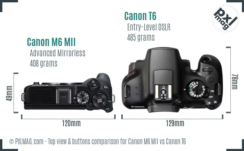 Canon M6 MII vs Canon T6 top view buttons comparison