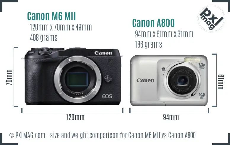 Canon M6 MII vs Canon A800 size comparison