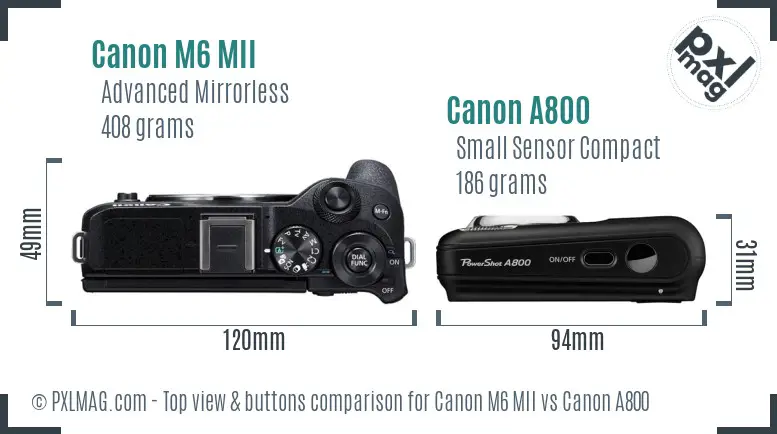 Canon M6 MII vs Canon A800 top view buttons comparison