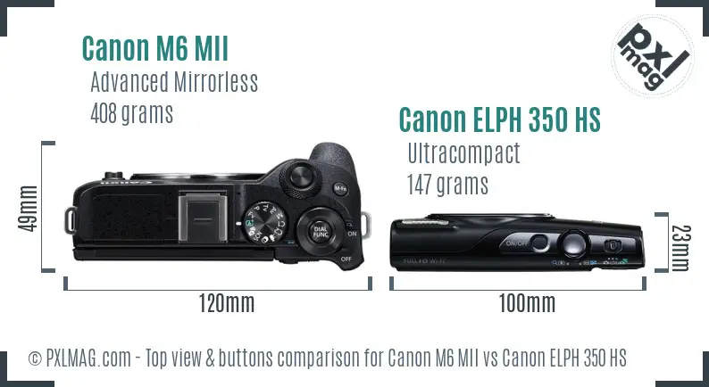 Canon M6 MII vs Canon ELPH 350 HS top view buttons comparison