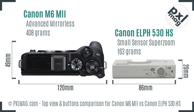 Canon M6 MII vs Canon ELPH 530 HS top view buttons comparison