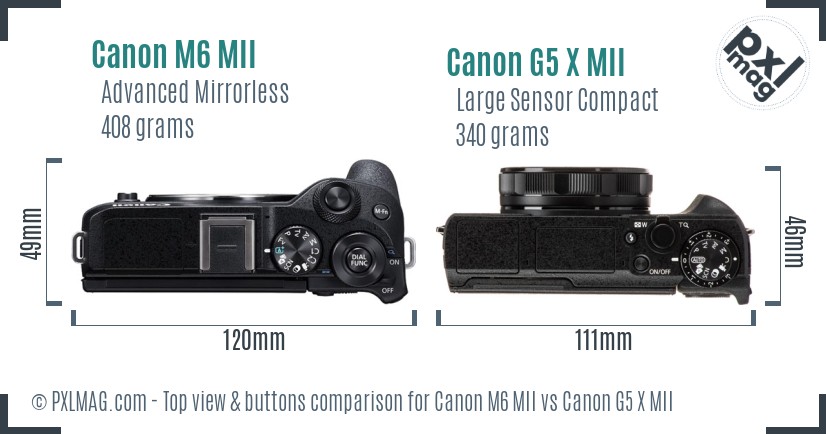 Canon M6 MII vs Canon G5 X MII top view buttons comparison