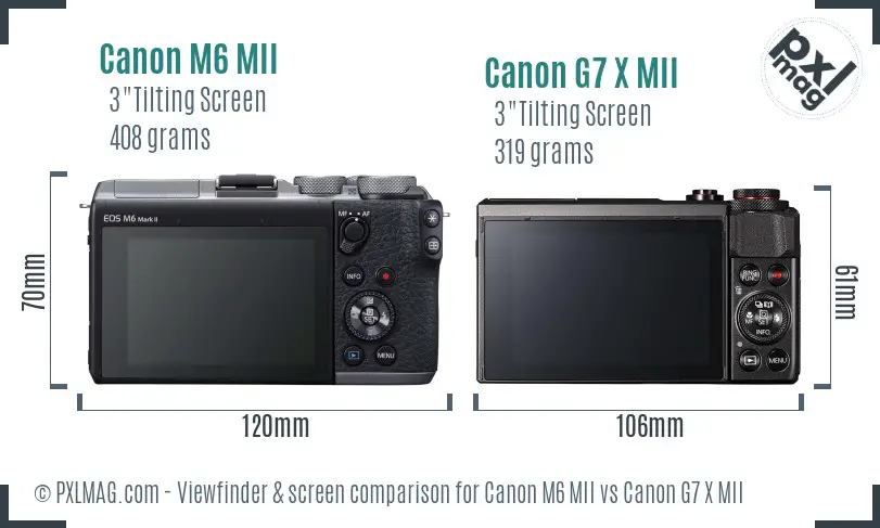 Canon M6 MII vs Canon G7 X MII Screen and Viewfinder comparison