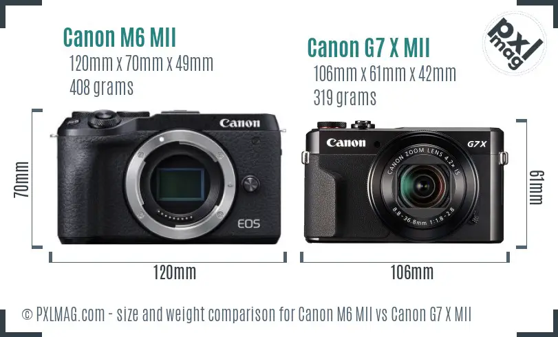 Canon M6 MII vs Canon G7 X MII size comparison