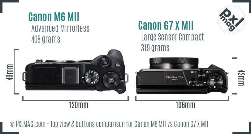 Canon M6 MII vs Canon G7 X MII top view buttons comparison