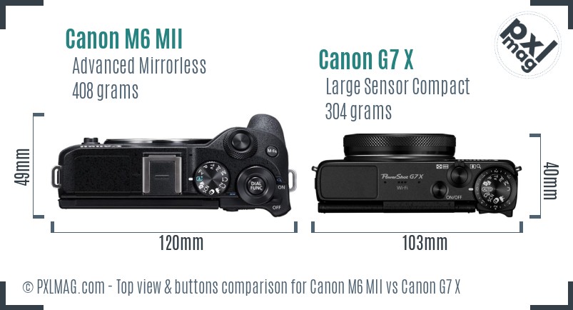 Canon M6 MII vs Canon G7 X top view buttons comparison