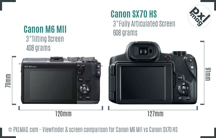 Canon M6 MII vs Canon SX70 HS Screen and Viewfinder comparison