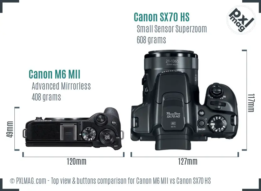 Canon M6 MII vs Canon SX70 HS top view buttons comparison