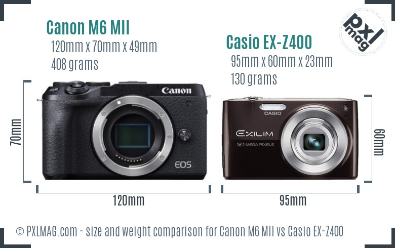 Canon M6 MII vs Casio EX-Z400 size comparison