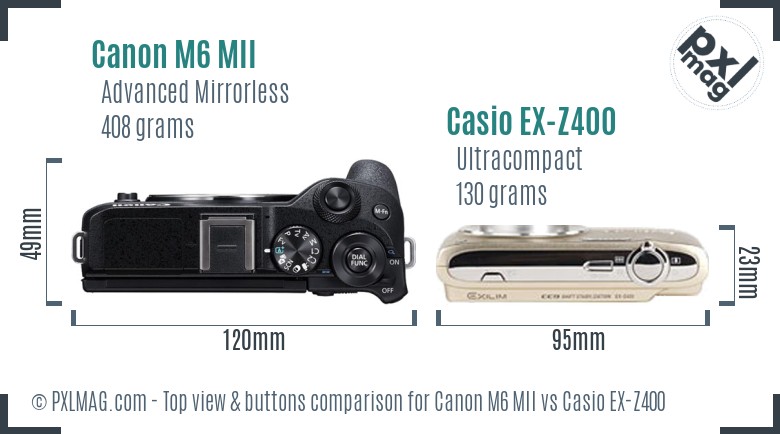 Canon M6 MII vs Casio EX-Z400 top view buttons comparison
