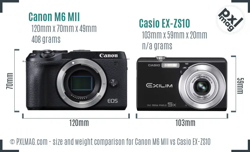 Size comparison of Canon EOS M6 Mark II and Casio EX-ZS10