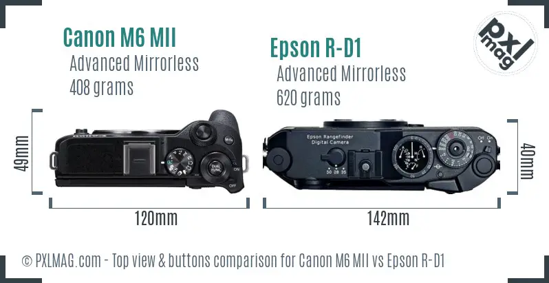 Canon M6 MII vs Epson R-D1 top view buttons comparison