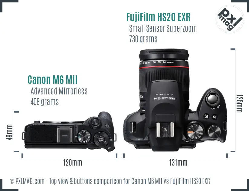Canon M6 MII vs FujiFilm HS20 EXR top view buttons comparison Canon M6 MII vs FujiFilm HS20 EXR top view buttons comparison