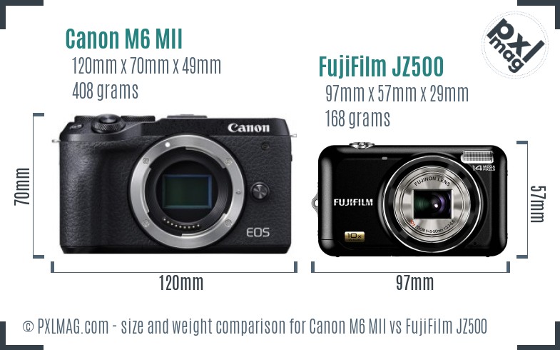 Canon M6 MII vs FujiFilm JZ500 size comparison Canon M6 MII vs FujiFilm JZ500 size comparison