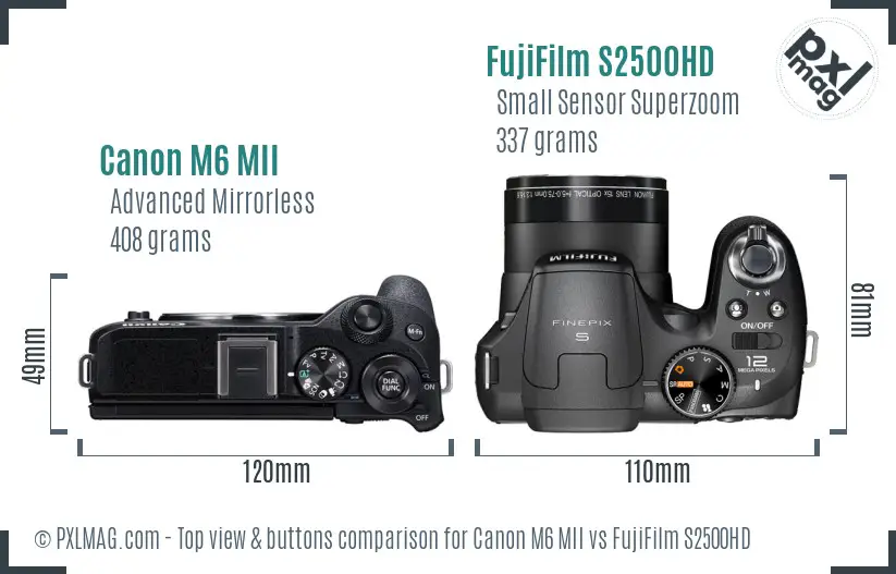 Canon M6 MII vs FujiFilm S2500HD top view buttons comparison